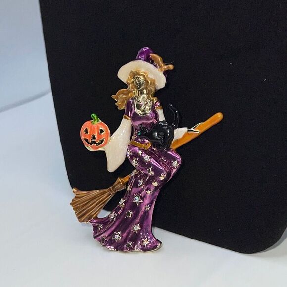 KIRK'S FOLLY BROOCH / CLIP PENDANT Lilac Purple  STELLA BY STARLIGHT WITCH Gold - Picture 13 of 13